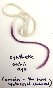 Wool dyed with synthetic orchil